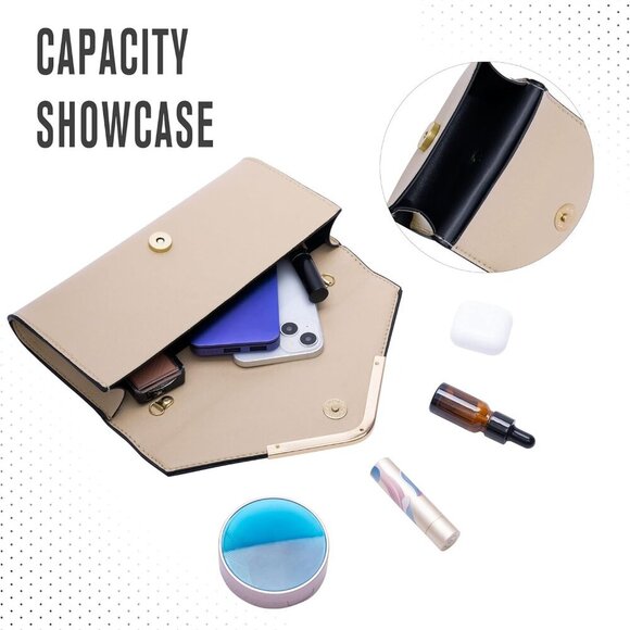 Leather 2-Piece Envelope Clutch & Wallet Set Chain Strap Evening Party Bag - Picture 4 of 7